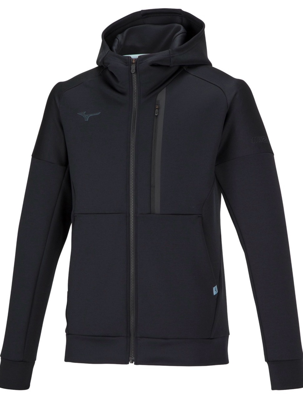 Mizuno Japan Black Full Zip Tech Hoodie Jacket Stretch Scub